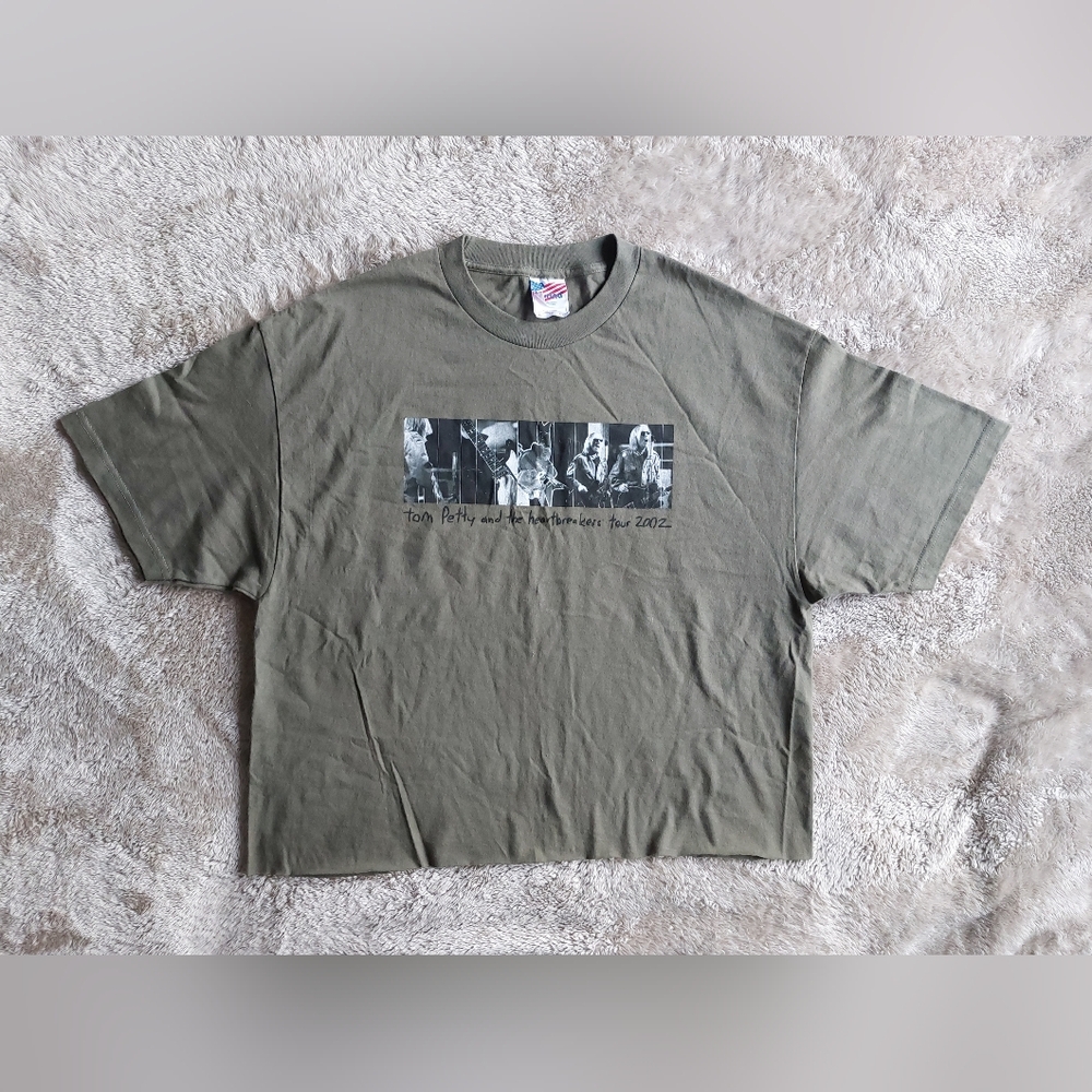 Vtg Y2k Murina Tom Petty US Tour 2002 Men's Olive Cropped T Shirt | XL